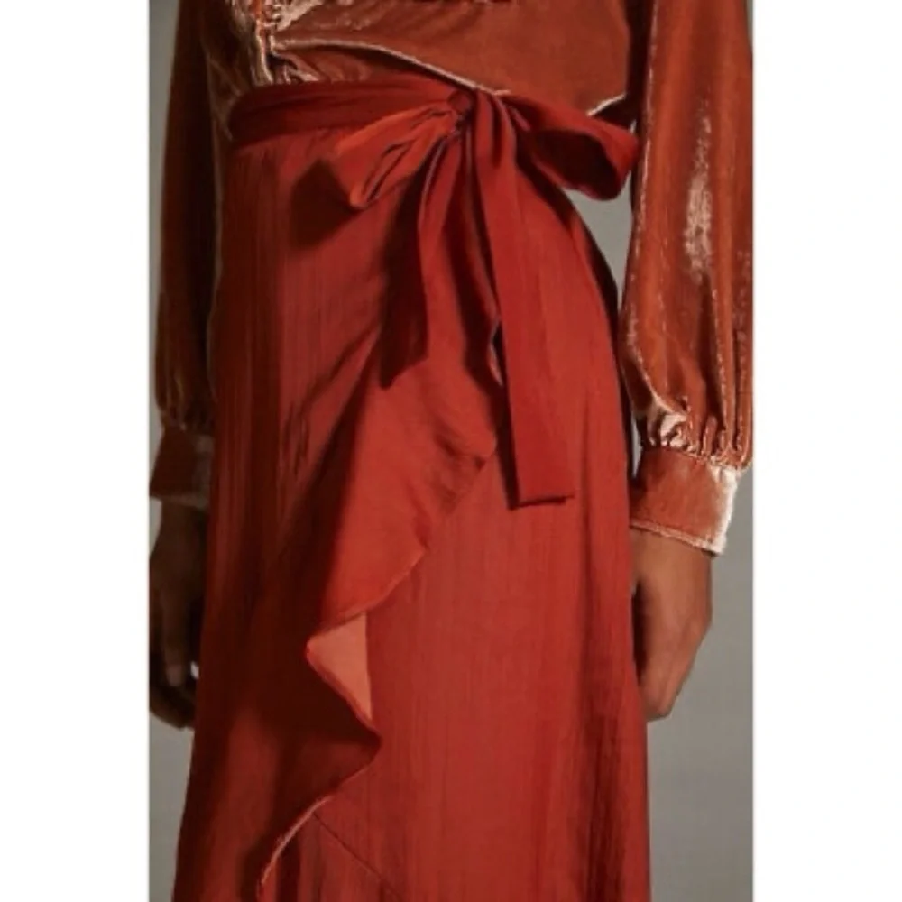 Anthropologie Maeve Ruffled Wrap Maxi Skirt Dark Orange Size 1X NWT